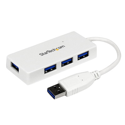 Portable 4 Port SuperSpeed Mini USB 3.0 Hub - 5Gbps - White - TAA