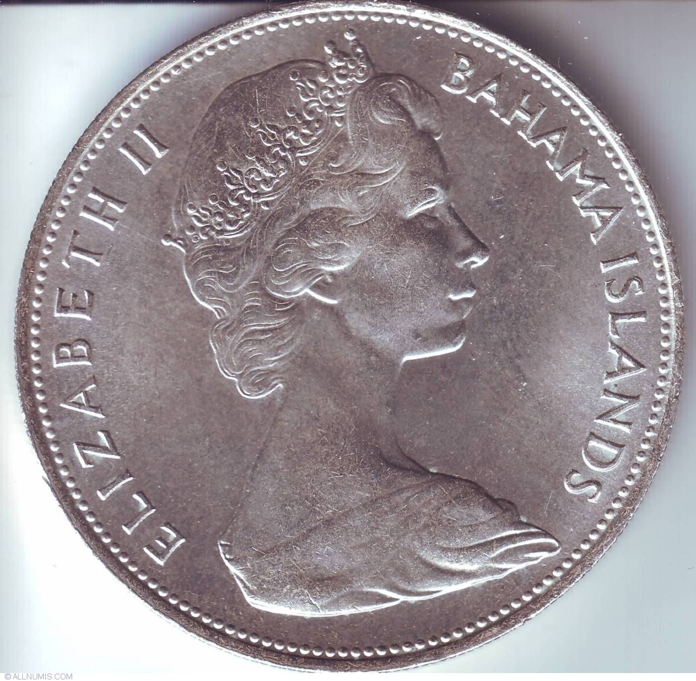 バハマ諸島☆Bahama Is.☆＄5 銀貨☆1966年☆.925銀☆ASW =