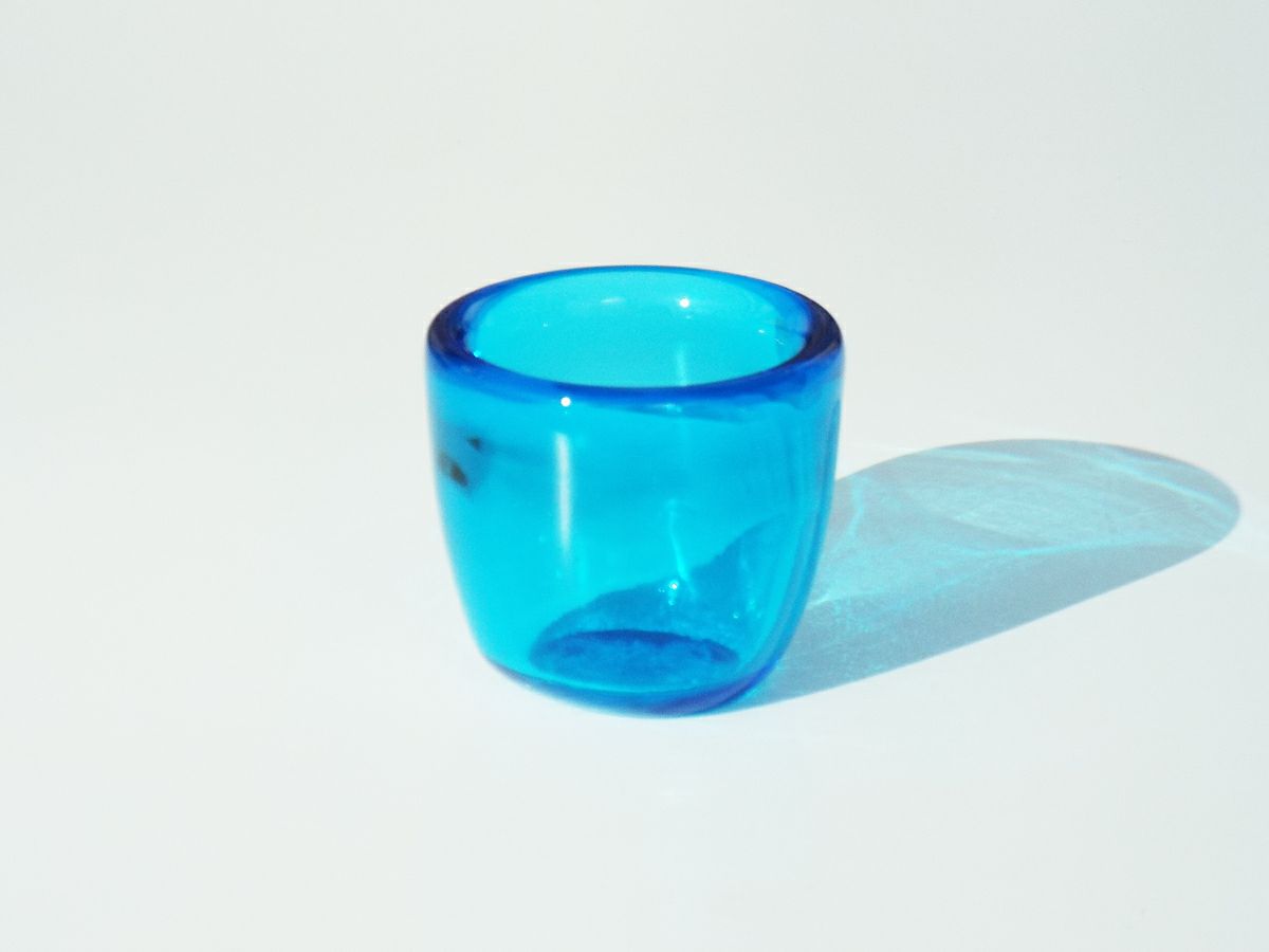 1940年代 アメリカ製ガラス製 八角形 キャンドルホルダー貴重なブルー