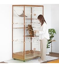 Amazon | ieneko 猫 ケージ 3段 キャットケージ 木製 無垢材 幅96×奥行