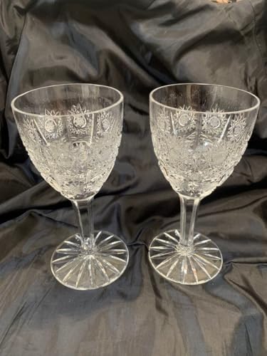 青赤エッチングデザインクリスタルグラス ボヘミアングラス 青赤