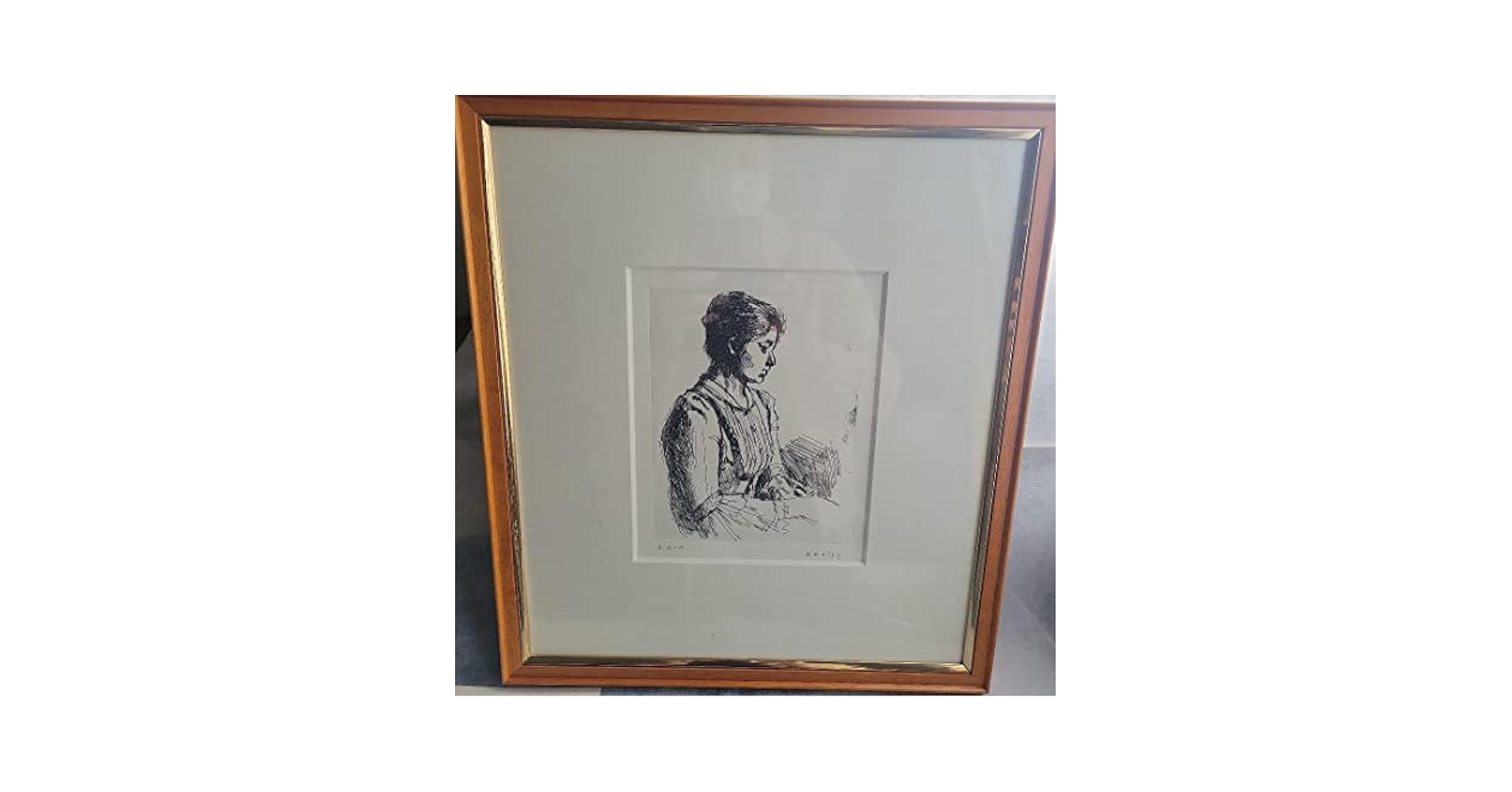 SF35 小磯良平 複製画 1978制作 若い女 エッチング サイン 額装 SF35