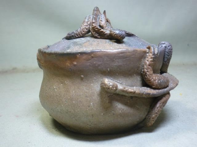 時代 備前双龍宝瓶 炭化青備前 窯変 双竜 手造 煎茶道具 備前焼 急