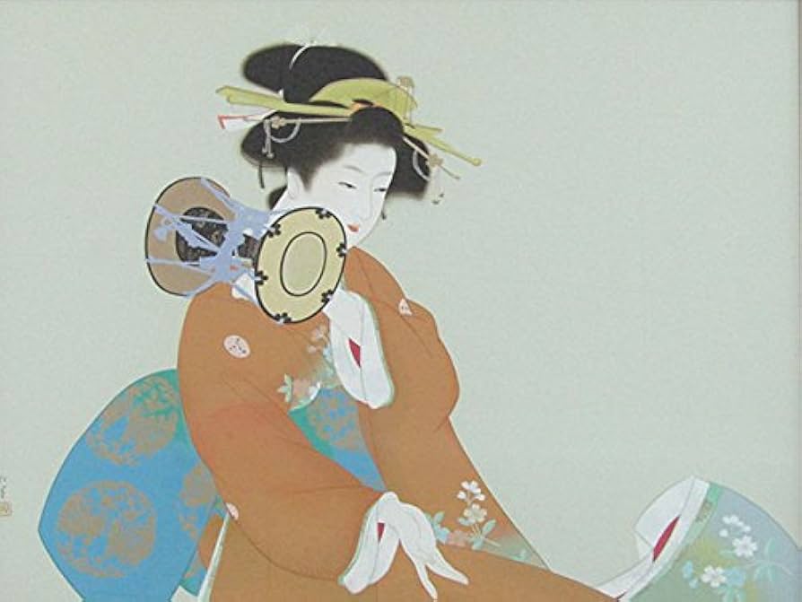 鼓の音 上村松園 最高品質シルクスクリーン 上村松園 シルクスクリーン