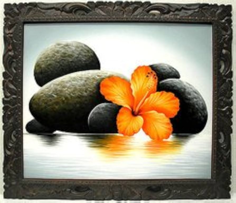 日本画 水辺の花の絵 未使用 額付き 日本画 水辺の花の絵 未使用 額