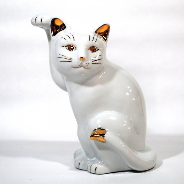 瀬戸焼 彩絵千客万来招き猫(大)12㎝ 日本製 左手挙げは商売繁盛 千客万来