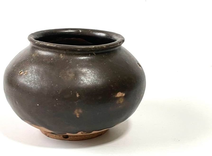 Amazon.co.jp: アンティーク 工芸品 骨董 李朝 褐釉 黒高麗 小壺 壺 丸