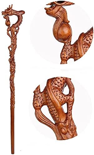 マホガニーの手の彫刻の木製杖の松葉杖刻まれた蛇口杖杖