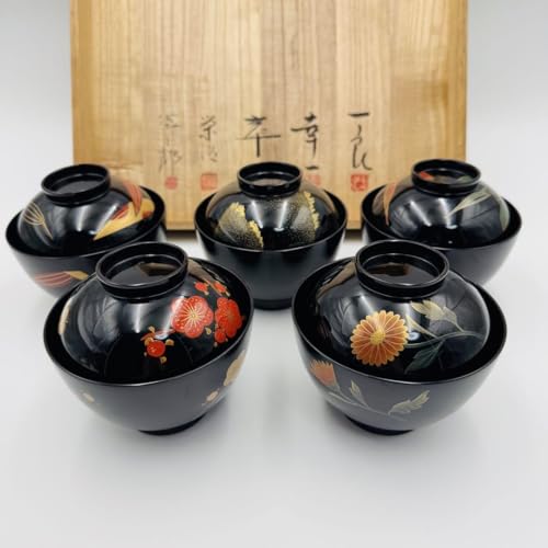 輪島塗 慶塚 溜塗 吸物椀 5客 輪島塗慶塚溜塗吸物椀5客