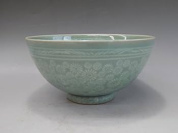 朝鮮美術 李朝 高麗青磁 象嵌花文 大茶碗 時代箱付 M R8448 朝鮮美術