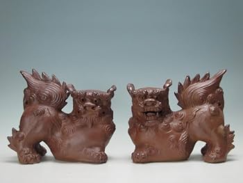 金城敏徳 作 緑釉立シーサー（特大）1対 人間国宝一門 金城敏徳 作