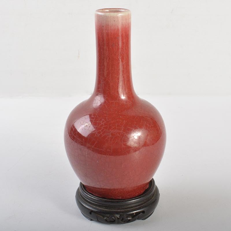中国 辰砂釉 長顎瓶 唐木台付 D R6754 【公式通販】
