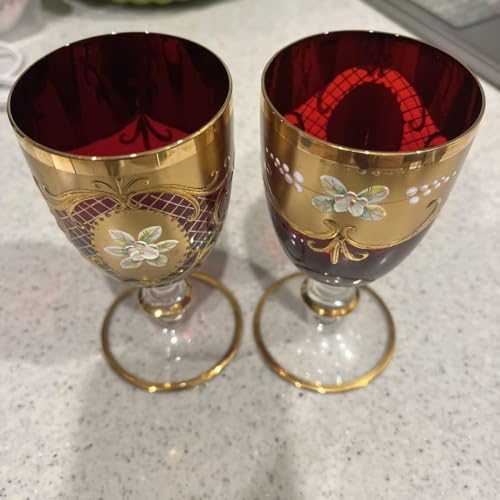 ヴェネツィアグラス 赤と金のガラス製2個セット ヴェネツィアグラス 赤と金