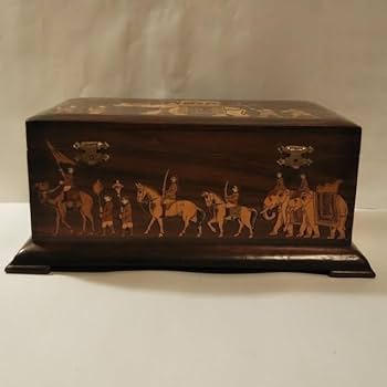 北印度産 玉石 インディアン・カラー・ストーン象嵌 飾箱 共箱 V R8518