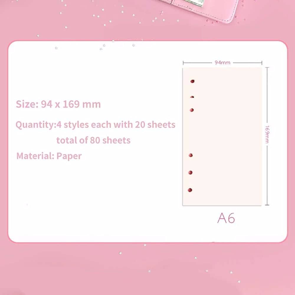 A6 Refill Paper Lined Planner Refills, 80 Sheets Kawaii Sakura Cat