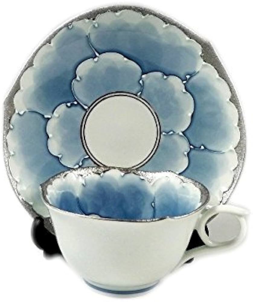 Amazon | 有田焼 文山窯 プラチナ牡丹輪花浅型 コーヒーカップ
