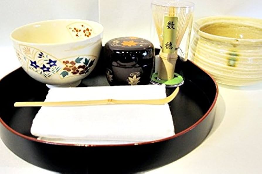 Amazon｜盆略点前おけいこセット 【山道盆8点 セット /溜 黄瀬戸 扇面