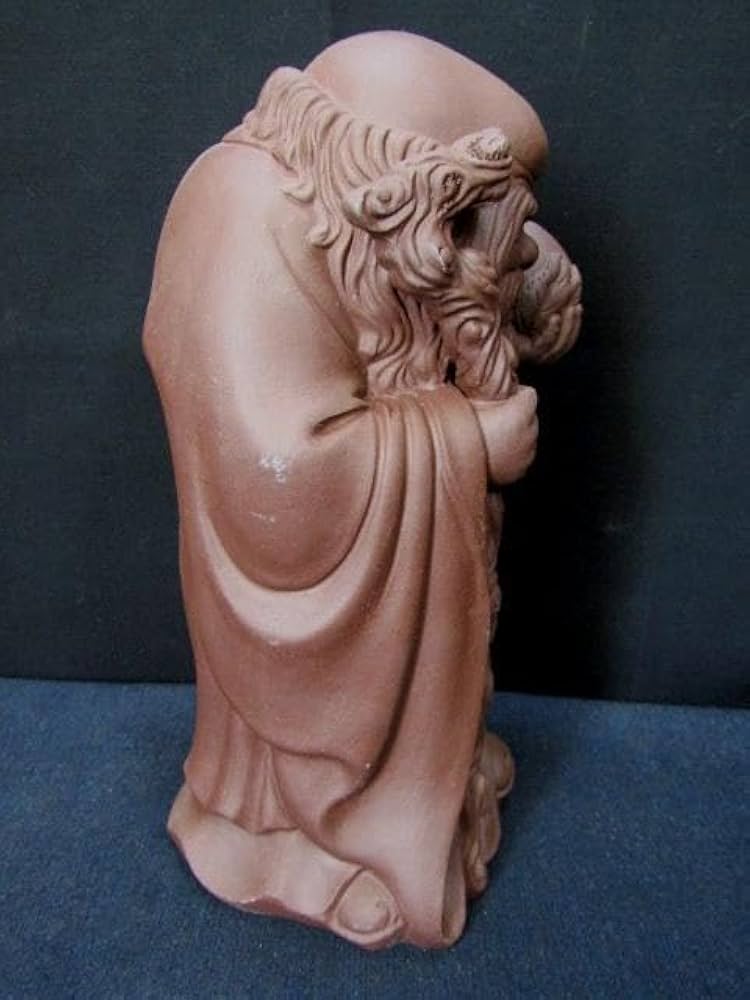 Amazon.co.jp: 中国美術 桃と杖を持つ寿老人 立像 朱泥 紫泥