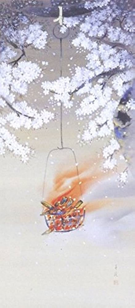 月下桜に雀図】森月城 2548 月見に夜桜スズメ 掛け軸 肉筆 【公式通販】