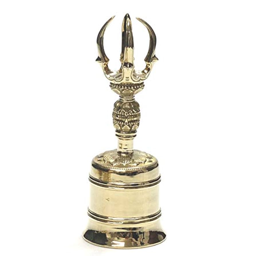 修縁堂】密教法具 空海大師飛行法器 五鈷金剛鈴 鐘 真鍮製 19cm