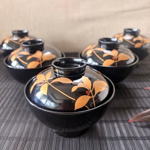 天然木製漆塗 在銘 輪島塗 竹金蒔絵 吸物椀5客セット - 生活