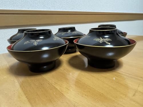 輪島塗 大向高洲堂 黒一筆 煮物椀 五客 共箱 輪島塗 椀」の