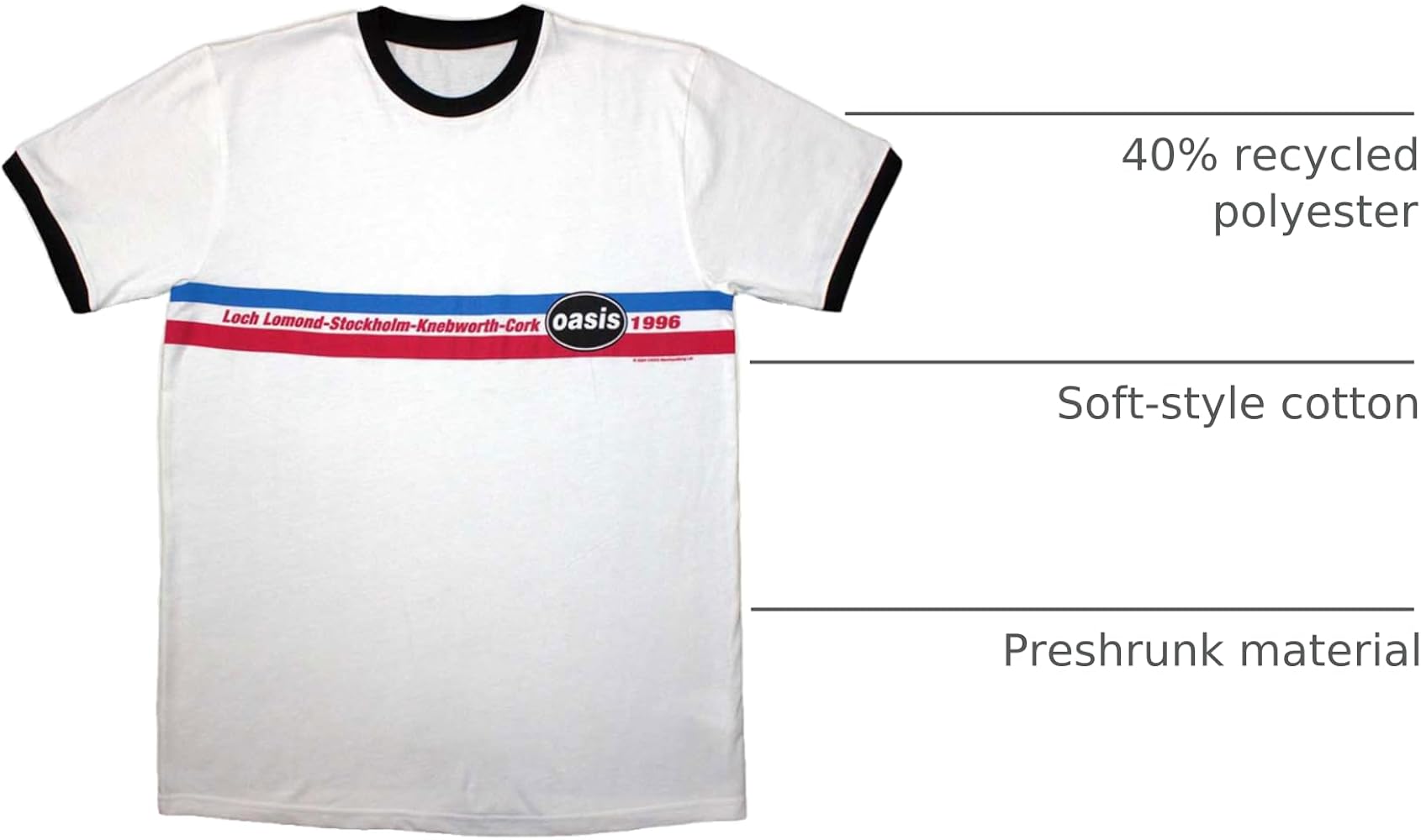 Amazon.com: Men's Oasis 1996 Tour Horizontal Stripes T-Shirt Small