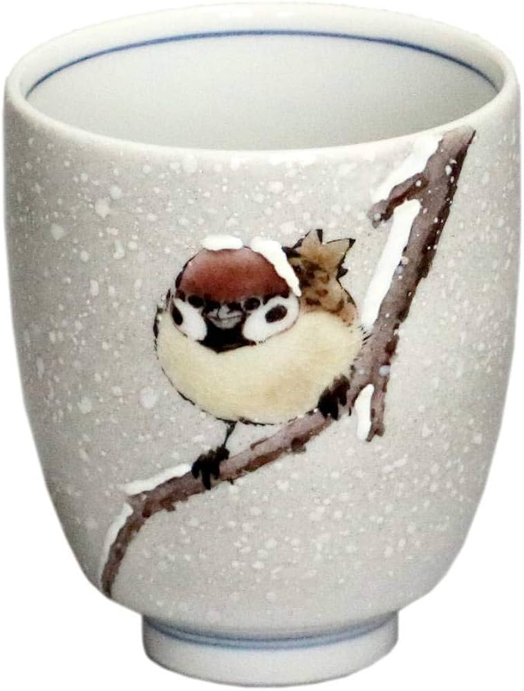 Amazon | 中村陶志人 九谷焼 湯呑み 雪雀図 T-278 磁器 | 九谷焼