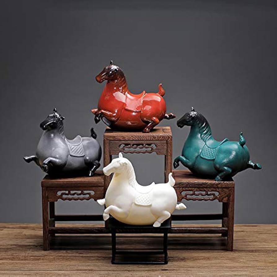 Amazon.co.jp: tonntyann 干支 午 馬の置物 陶器製 車 家 玄関 装飾