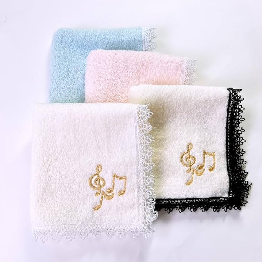 Amazon｜音楽 タオル 音符 タオル ハンカチ A ト音記号 刺繍 レース
