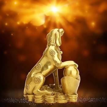 Amazon.co.jp: 大きな純粋な真鍮の干支の金のインゴットの犬の像、家庭