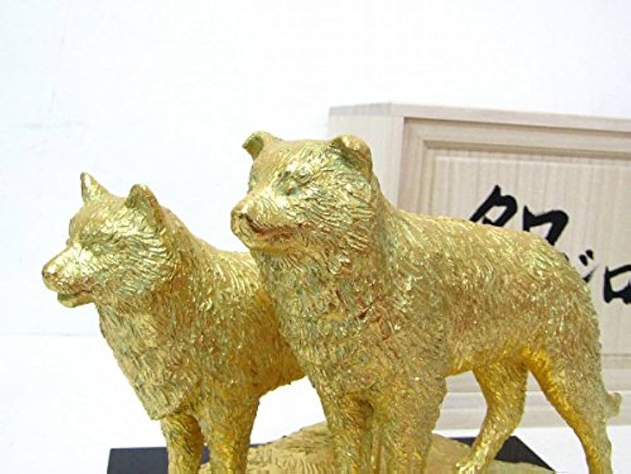 Amazon.co.jp: 富永直樹『タロ・ジロ（金箔）』ブロンズ像 銅像