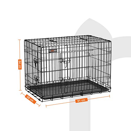 Feandrea ペットケージ 91×58×64cm 犬ケージ ペットハウス 出入り口2つ
