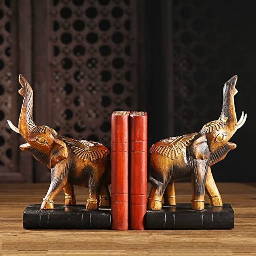 Amazon.co.jp: 棚用ブックエンド 木彫り 象 ブックスタンド ブック