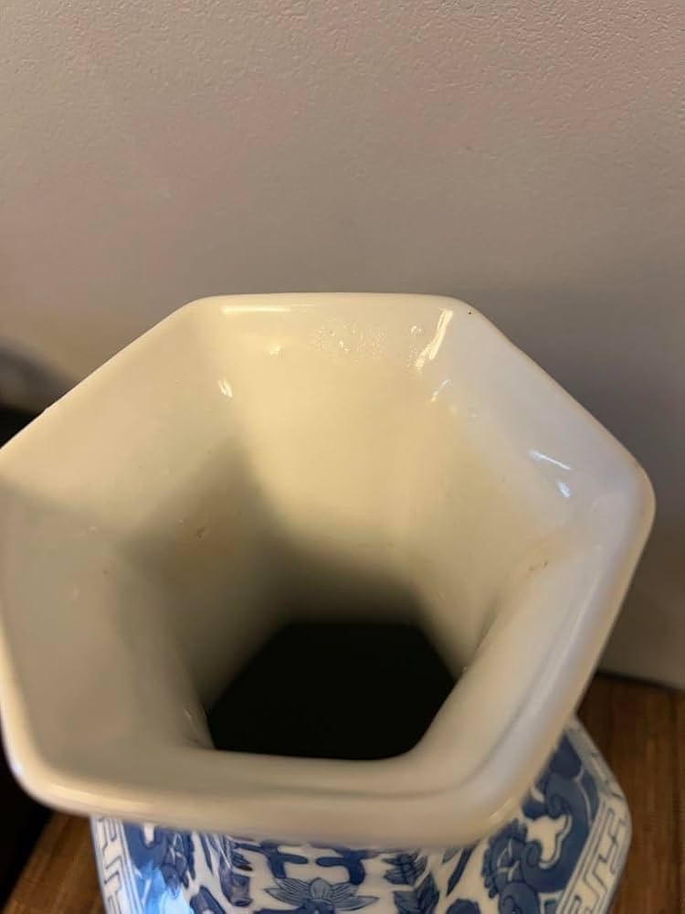 中国 染付花瓶 花器 陶器 壺 六角 葡萄 朝顔 青花☆ Amazon.co.jp: 中国