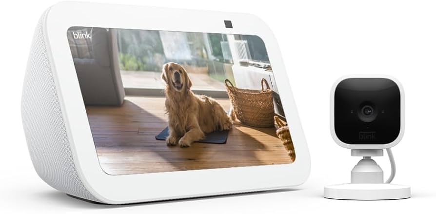 Amazon Echo Show 5 (newest model) with Blink Mini, Glacier White