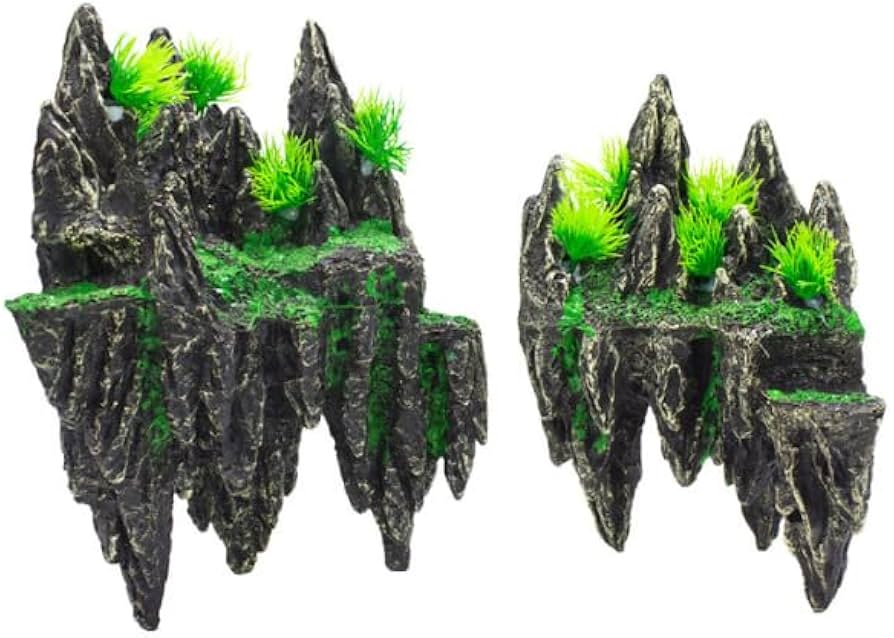 Amazon | 2個 アクアリウム オブジェ 岩 山 隠れ家 隠れ洞窟