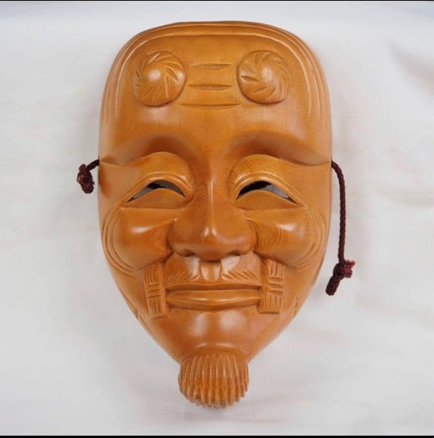 コレクター買取品 木彫り 翁 お面 優しいお顔 お面 木彫