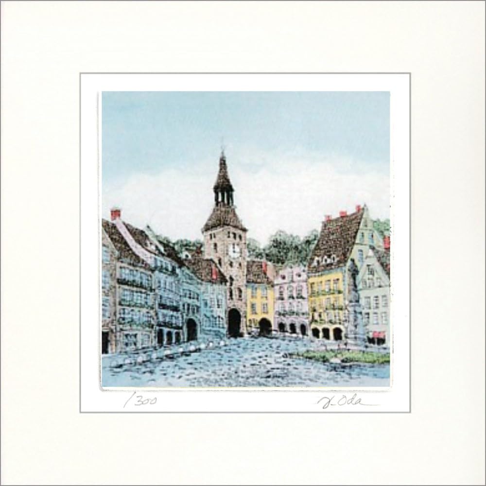 絵画、版画、リトグラフ、織田義郎、ドイツ、ハレンベルク、木組の家