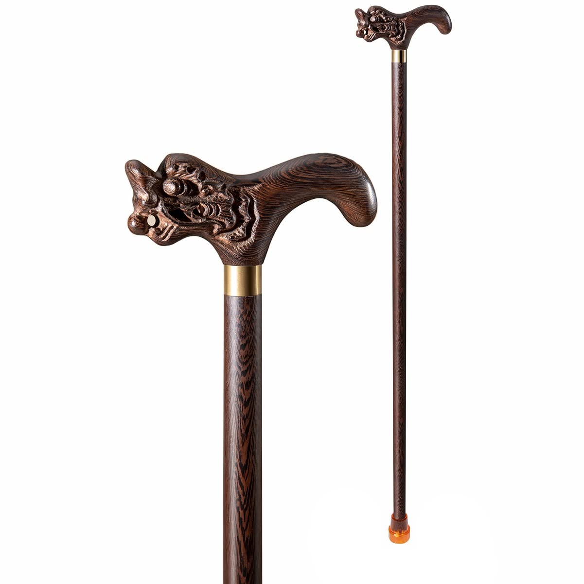 Amazon.co.jp: SEVEEZ 木製の杖、手作りの龍の頭の杖、動物の彫刻が施