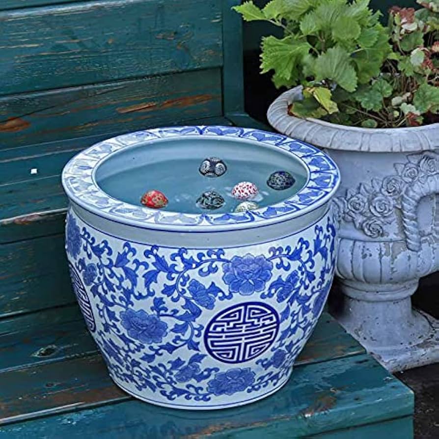 睡蓮鉢 陶器製 アンティーク 大型 水鉢 最新 火鉢 メダカ鉢 金 睡蓮鉢