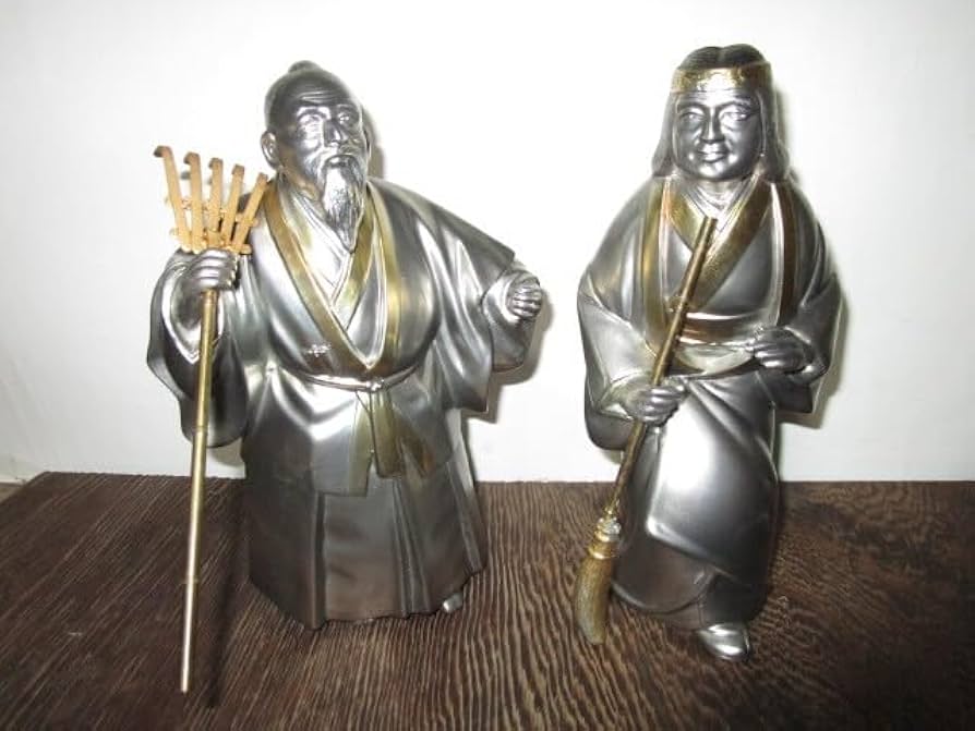 マンモス牙彫り最高級品高砂置物玉章作芯彫り共箱1408g