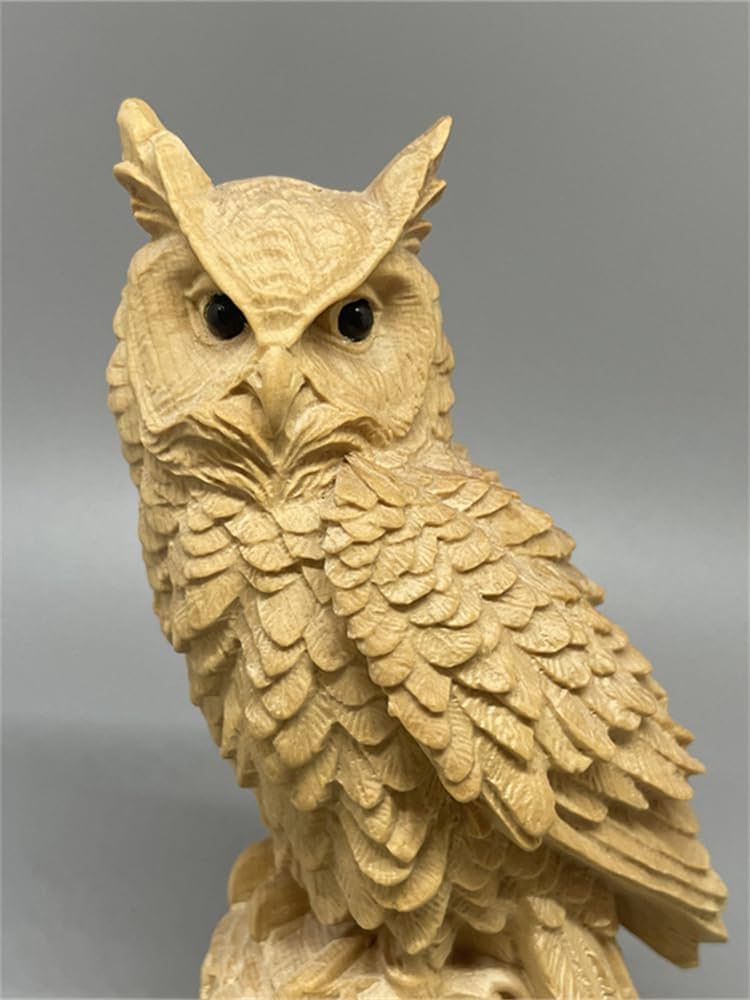 置物木彫りフクロウ梟魔除け縁起物 オブジェ