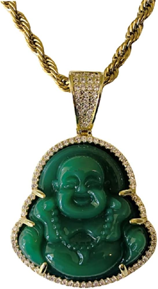 Amazon | アイスド笑いブッダグリーンジェイドペンダントネックレス