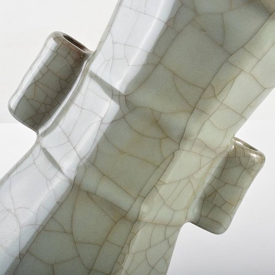 中国汝窯青磁氷裂文八角面取双耳瓶C7363E