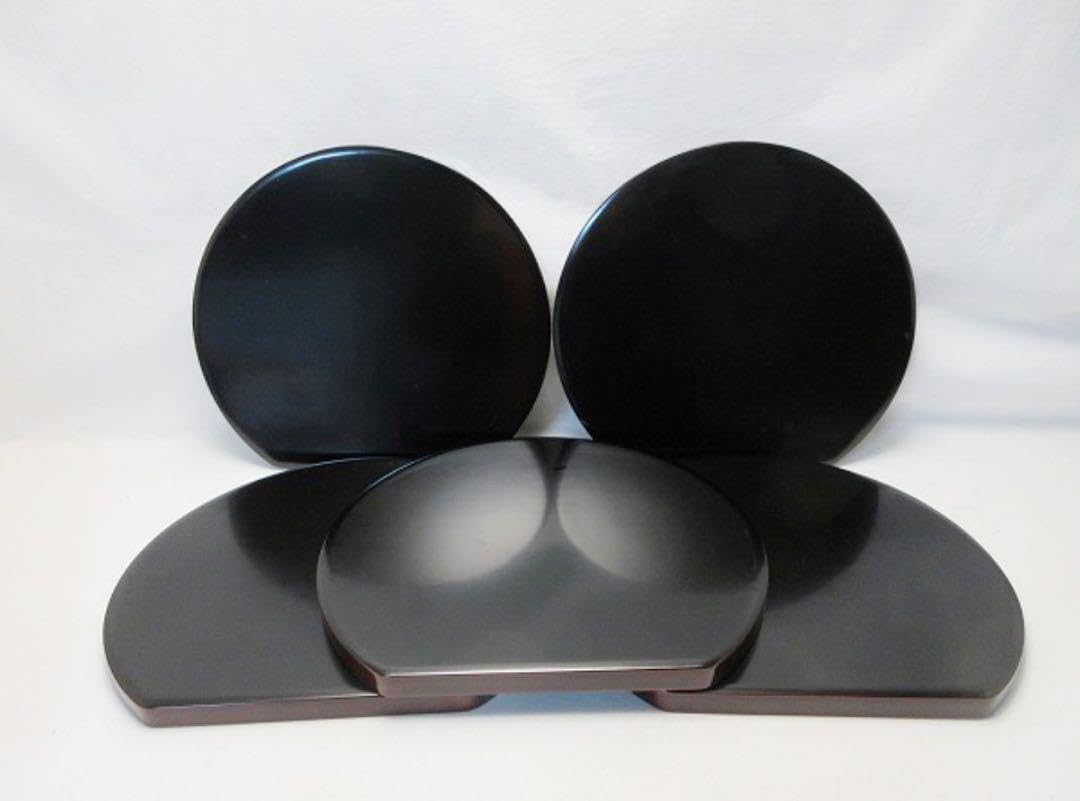 懐石道具 輪島塗 木製 溜塗 半月膳 五枚揃 宴会盆 銘々盆 共箱