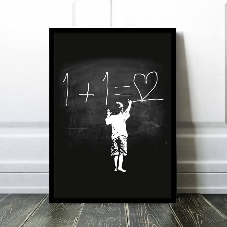Amazon.co.jp: バンクシー 1+1=ハート フレーム付き ポスターaoipro