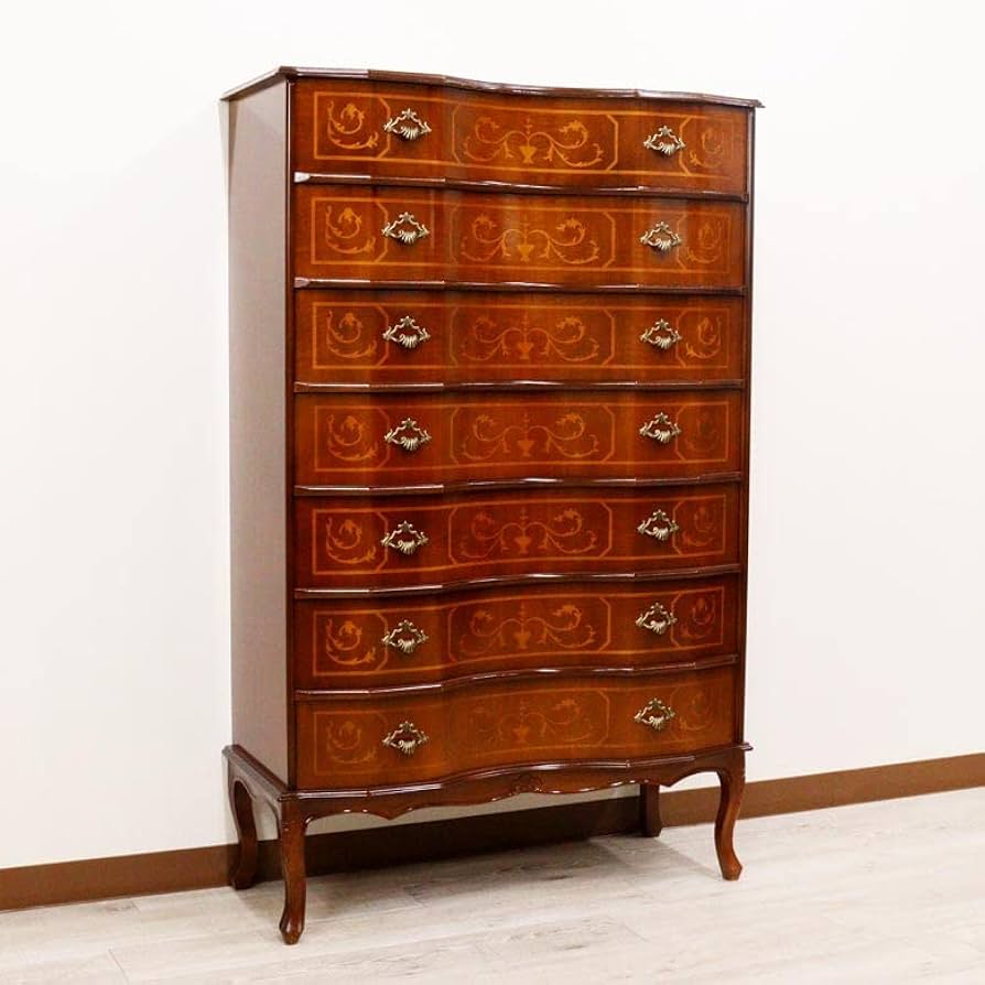 アンティーク 花象嵌 キャビネット タンス 木製