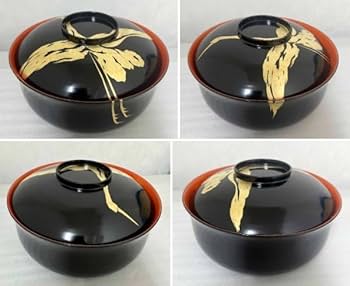 Amazon.co.jp: 保管品 平安堂 造 呉藤友乗 翔鶴 蒔絵 食籠 漆椀 共布