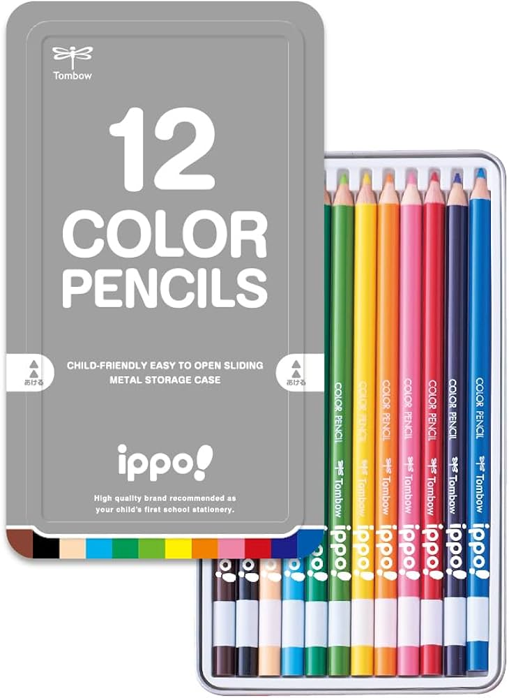 Amazon | トンボ鉛筆 色鉛筆 12色 小学生 ippo! (スライド式の缶